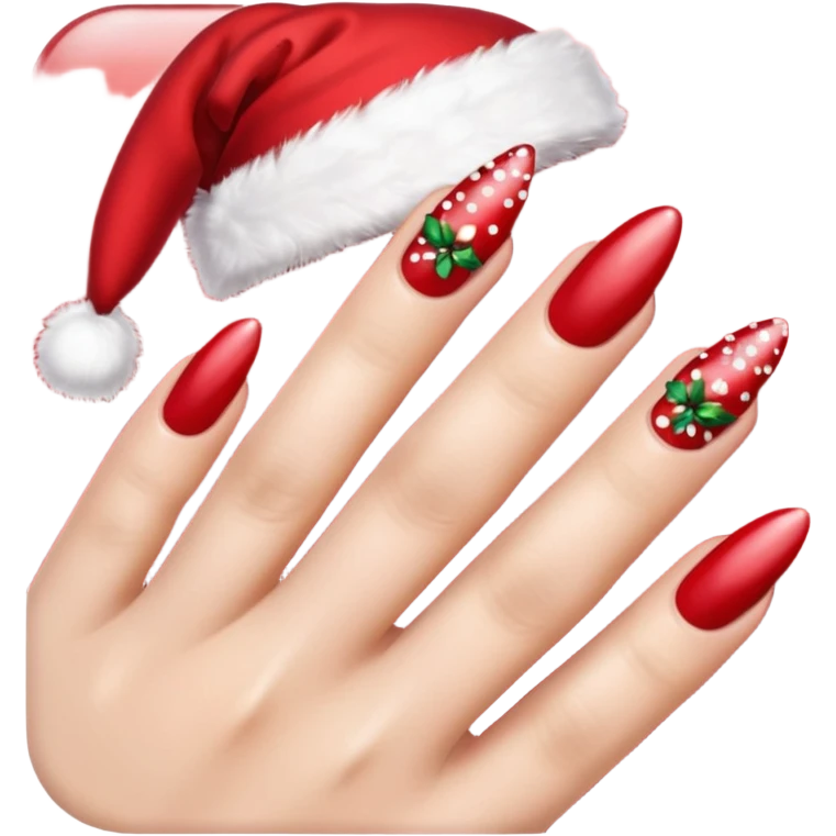 create a nail design that is red, aesthetic, christmas, and girly emoji