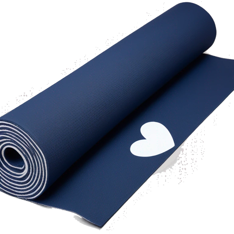 Navy blue half rolled out yoga mat with white heart print emoji