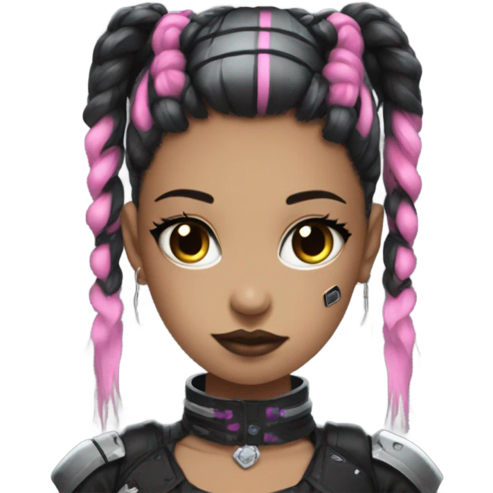 cyborg girl, pink twintails, cyberpunk, black collar, black crop top, gamer, goth emoji