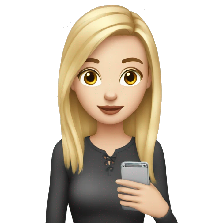 young white girl blogger with iPhone emoji