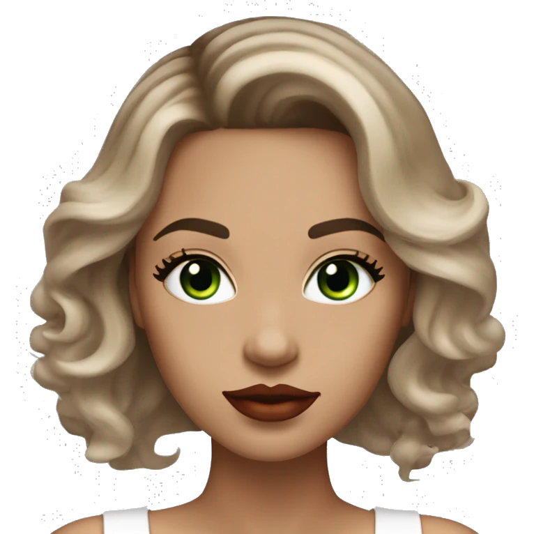 Woman light brown ombre hair, dezent red light lipstick, lightbrown eyebrows, dark lashes and Green eyes light Skin  emoji