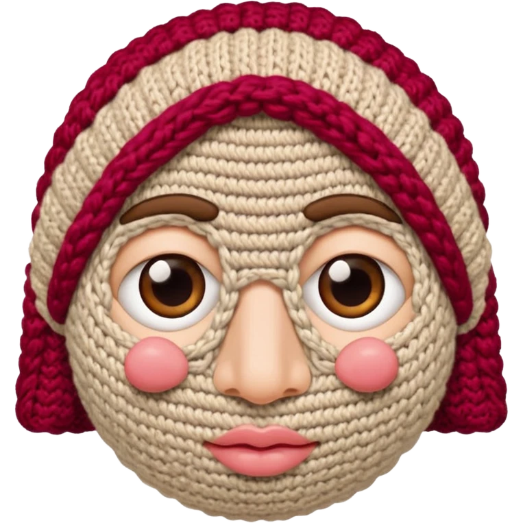 full face with nose, eyes, lips etc. look like knitted emoji