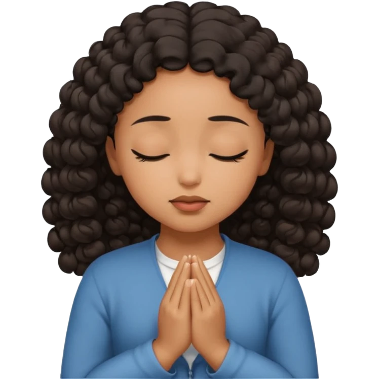 brown girl praying curls black hair and eyes closed emoji