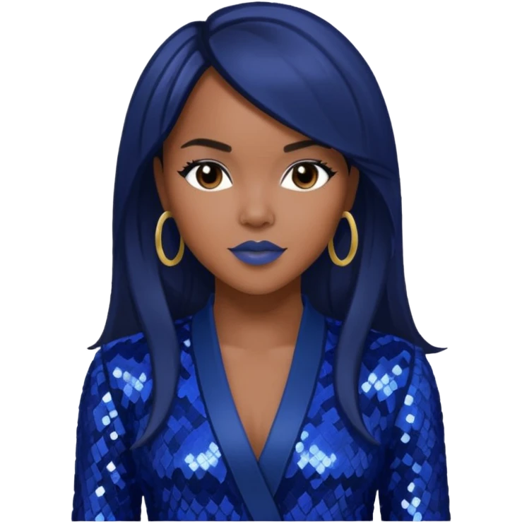LeToya Luckett with long dark brown hair hair, indigo sequin outfit emoji