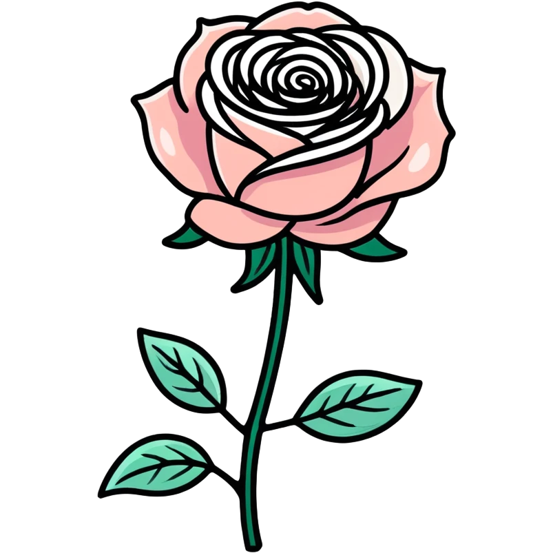 Whimsical, isolated, die-cut sticker of an opalescent pearlescent detailed rose, dpi 300 emoji