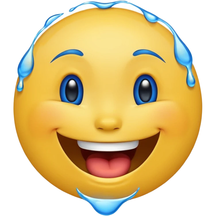 Emoji, yellow round laughing face, blue tears of joy on it  emoji