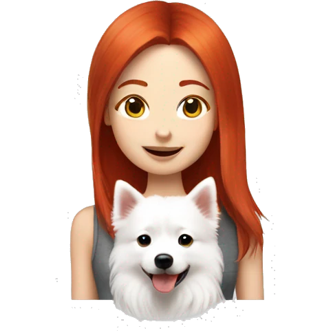 red hair girl with Japanese spitz dog emoji