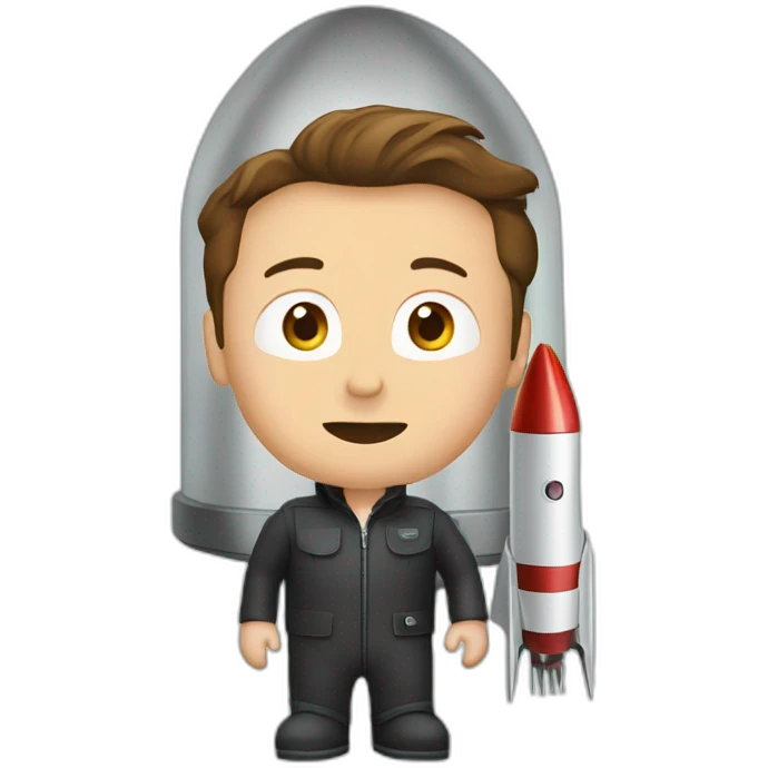 elon musk with a rocket going out of the bottom emoji