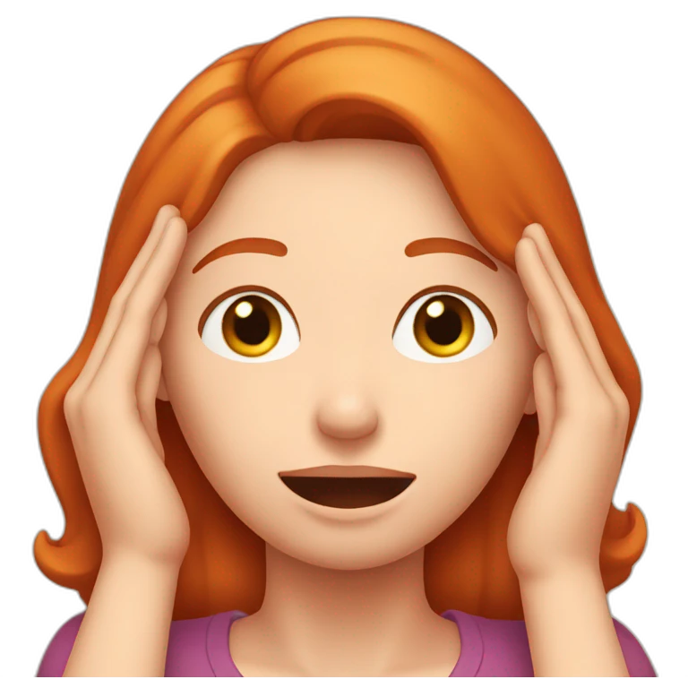 woman redhead who is covering her ears with hand emoji