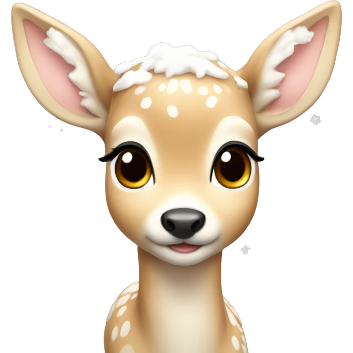 cute light colored fawn with snow on it with blush emoji