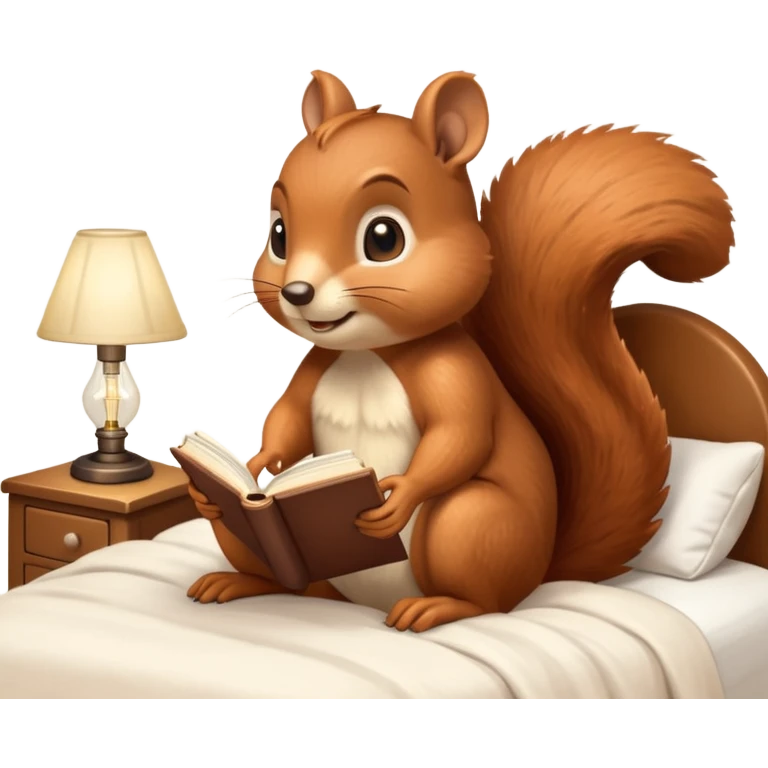 squirrel reading in bed with retro light lamp emoji