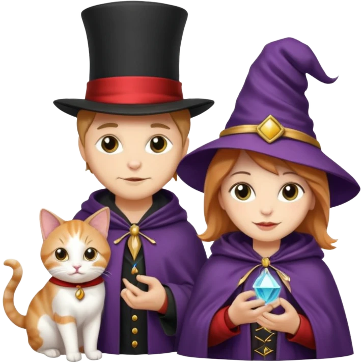 magician couple and their pet cat emoji