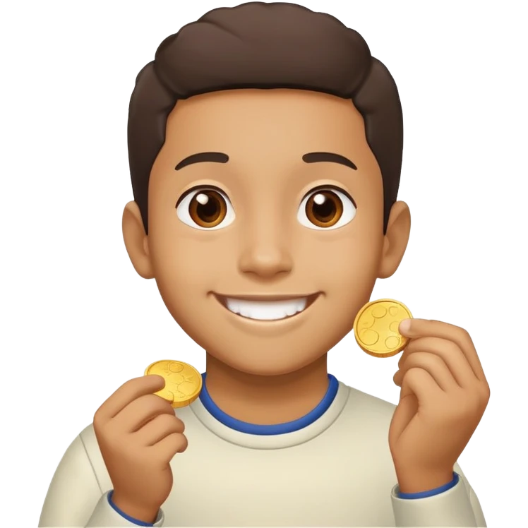 Brown boy eating 10 yen cheese coin emoji