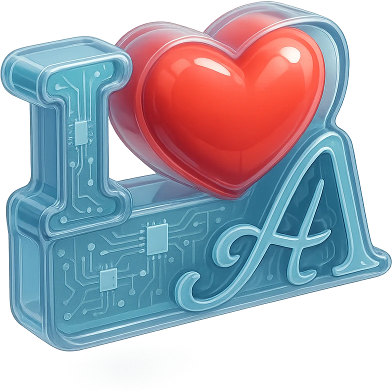 giant 'I love A' with glossy 3D heart and elegant lettering, suitable for sticker or emoji emoji