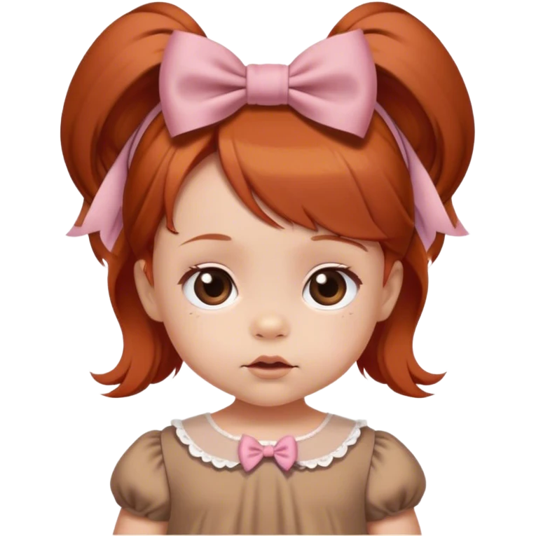 baby girl with reddish blunt hair and with and 2 bows brown dress emoji