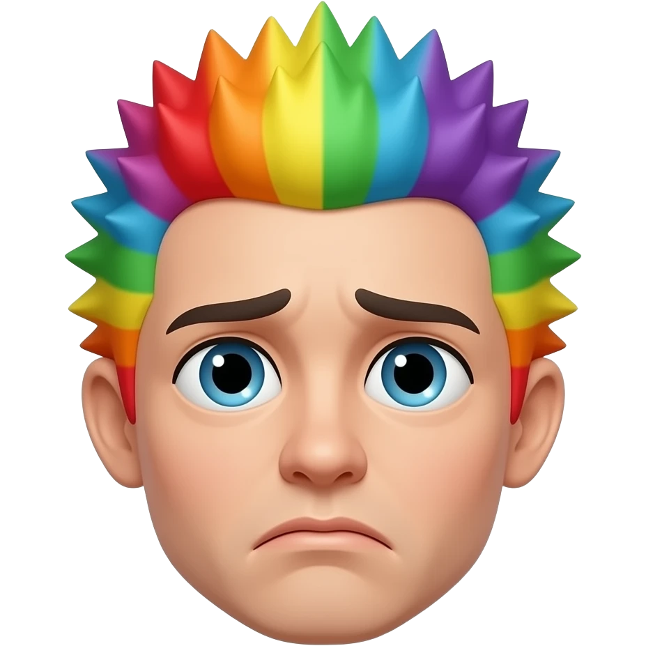 create a emoji cartoon female face with worried look, rainbow spiked hair emoji