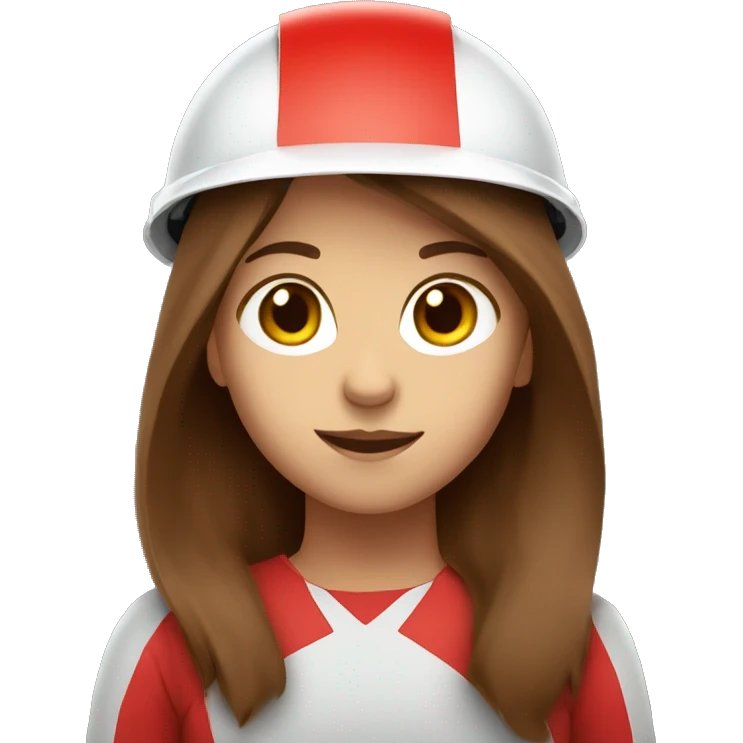girl with a long brown hair wearing red colored safety helmet emoji