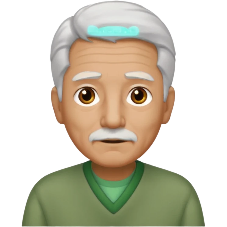 abuelo con pelo blanco, ojos cafés y ropa verde emoji