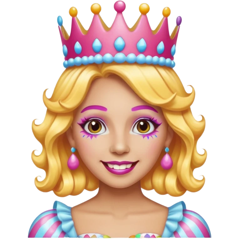 queen of the candyland, with candy makeup candy crown and just face emoji
