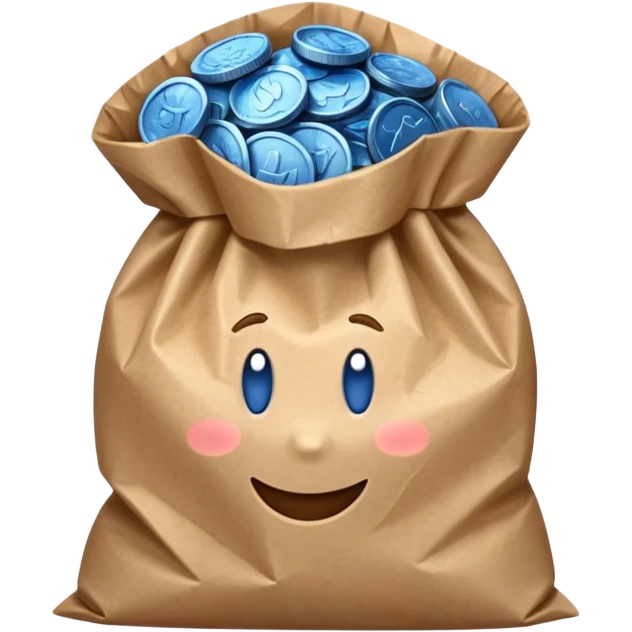 brown bag of blue coins emoji