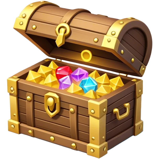 Clash of Clans aesthetic: Cinematic Playful 3D Isometric Treasure Chest Emoji, rendered in a 3D vector-style similar to standard emojis with minimal shading and bold, simplified shapes. A compact, distinct form with signature details, softly glowing with a fantasy RPG magic charm. Simplified yet unmistakably iconic, highly detailed and consistent, glowing with a soft radiance and high shine. Stylized with a touch of heroic grandeur and a soft glowing outline, capturing the essence of a beloved gaming relic with a friendly, playful manner! emoji