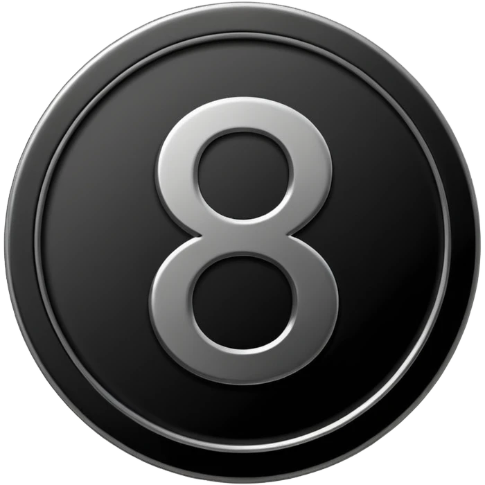 Emoji icon of a black coin with engraved number 8, minimalist style, isolated emoji