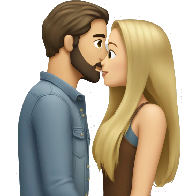 Brunette guy with beard kissing blond girl with long hair emoji