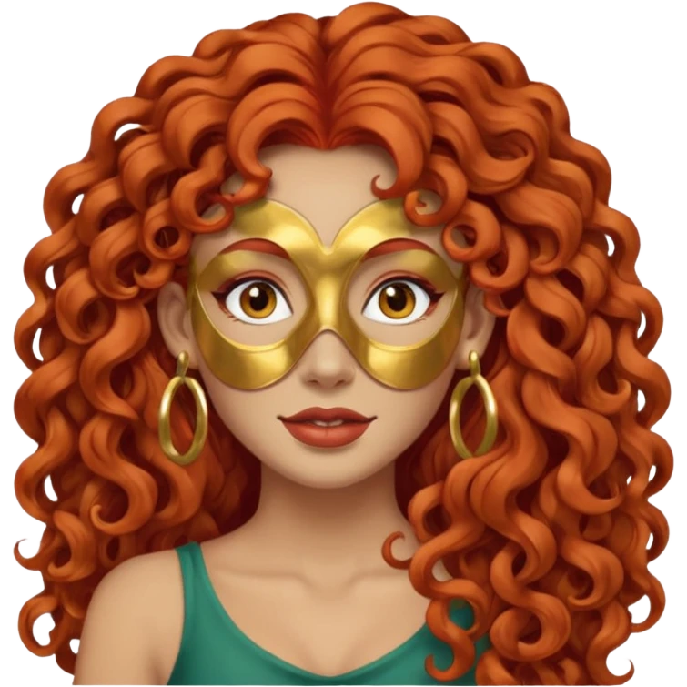 red haired very long curly haired woman with full face clay mask  and big earrings emoji