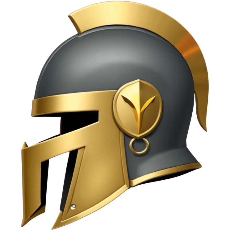 A stylized Trojan helmet emblem shown in side profile, featuring a sleek, angular shape with a crest on top and a face guard extending downward. The helmet is dark gray with subtle metallic shading and a thin gold accent line.  emoji