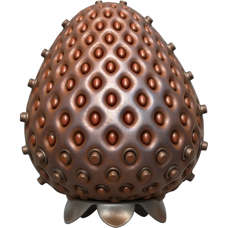 steampunk - a rusty metal structure with many rivets in the shape of a strawberry emoji