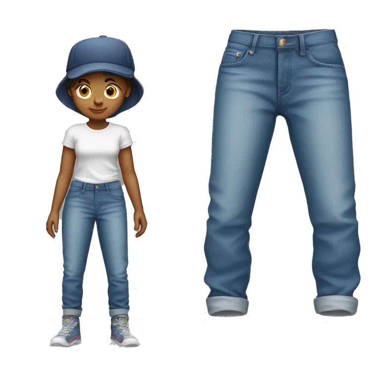 Baggy jeans on a girl with a baggy shirt and a cap emoji