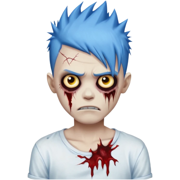 zombie boy with blue spiky emo hair, white shirt emoji