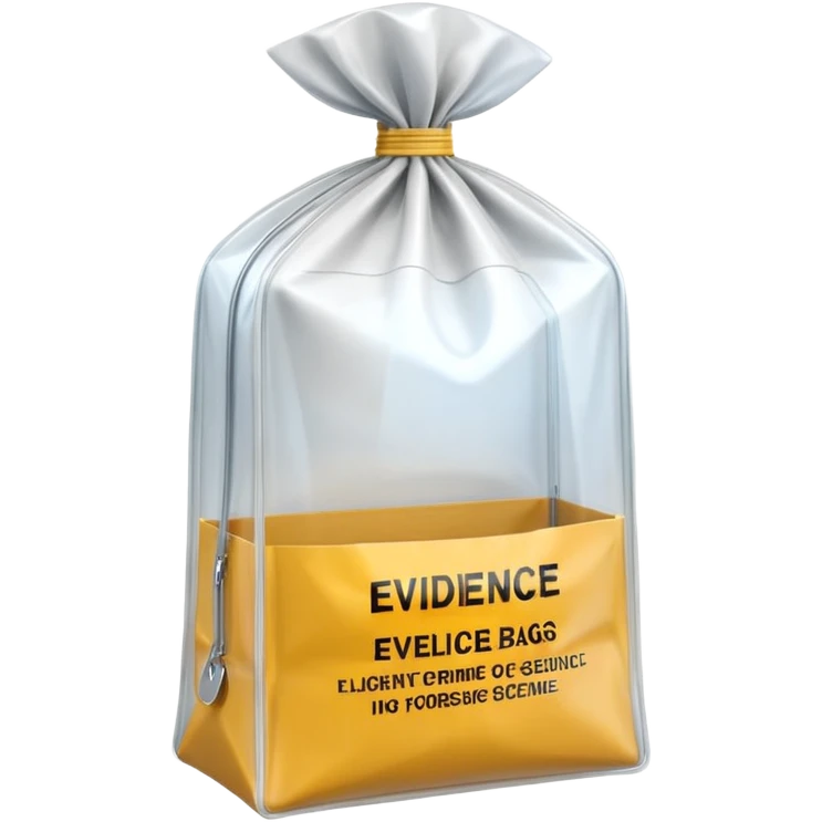 3D render of Evidence Bag inside a clear plastic evidence bag, sterile lighting, forensic crime scene aesthetic, plastic reflection. emoji