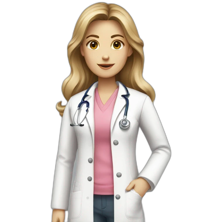 doctor dark blond hair  pink undershirt with white coat emoji