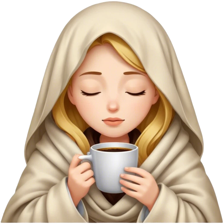 girl inside a blanket sipping coffee eyes closed emoji