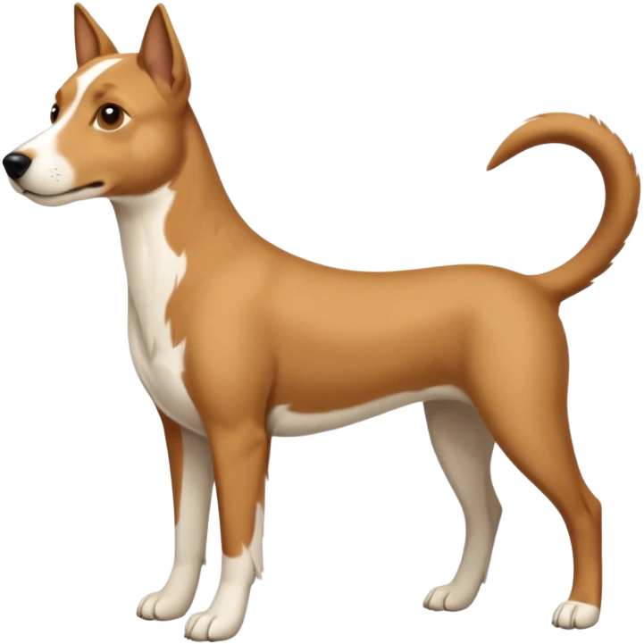 a full body white parsel russell looking dog the size of a kelpie with light brown ears and a light brown patch on one eye and a large snout emoji