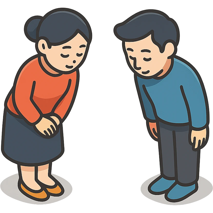 Мужчина и женщина кивают в японском стиле emoji