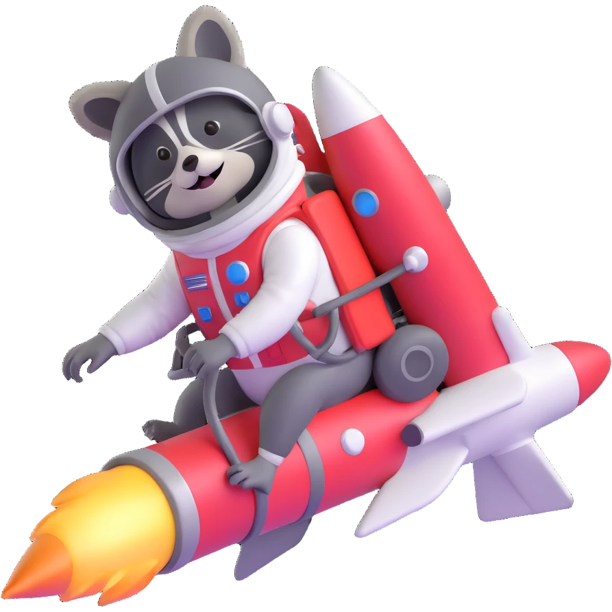 raccoon astronaut riding a rocket emoji