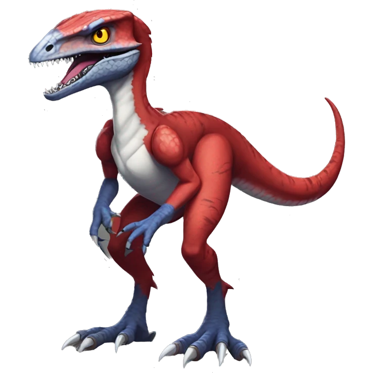 Red edgy badass velociraptor Digimon full body emoji