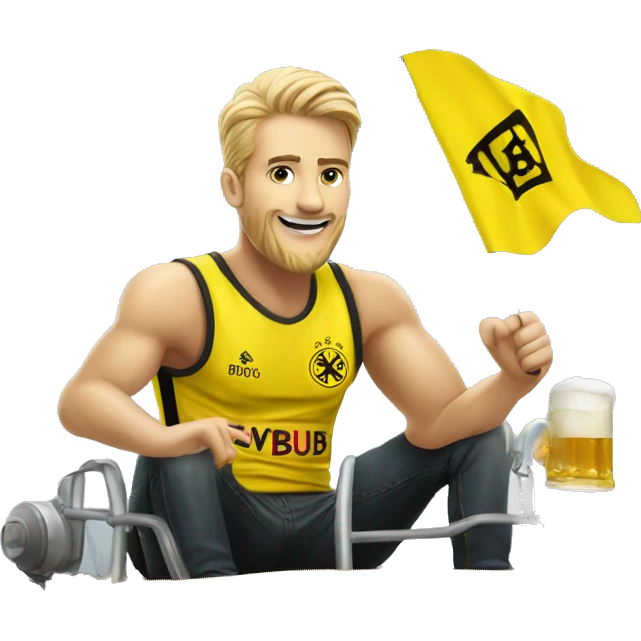 A bvb dortmund themed tank with a fan riding on top holding a beer.  emoji