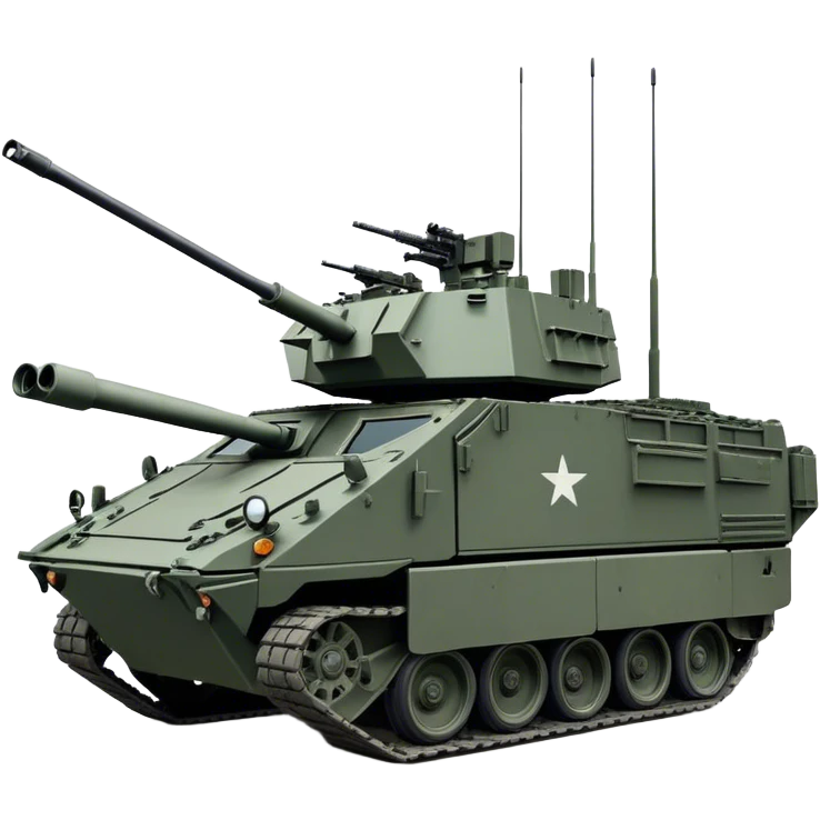 Stryker M1126 (2020) – Cinematic-realistic Stryker M1126 armored personnel carrier, its dark grey-green hull speeding down a war-torn street. The eight large wheels grip the cracked pavement as infantry hunker inside, the turret-mounted .50 cal machine gun scanning rooftops for threats under the eerie glow of distant fires. emoji