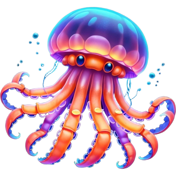 Neon glowing jellyfish-crab-squi emoji