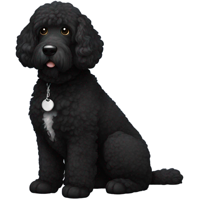 A big bernadoodle dog, hair all black. All black except for white on its neck. an all black face emoji