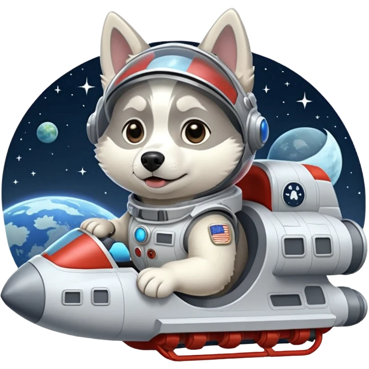 furry white coat husky in full battle gear posing cutely on a space cruiser emoji