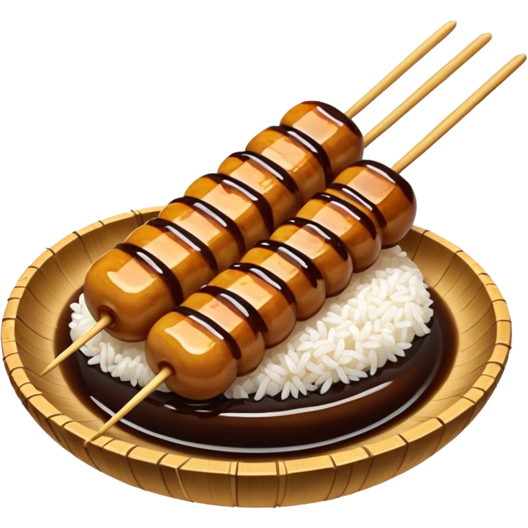 Just Mitarashi dango with shiny soy sauce glaze drizzled over white rice emoji