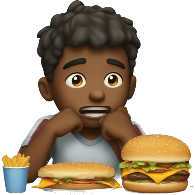 Boy Crying and eating burgers  emoji
