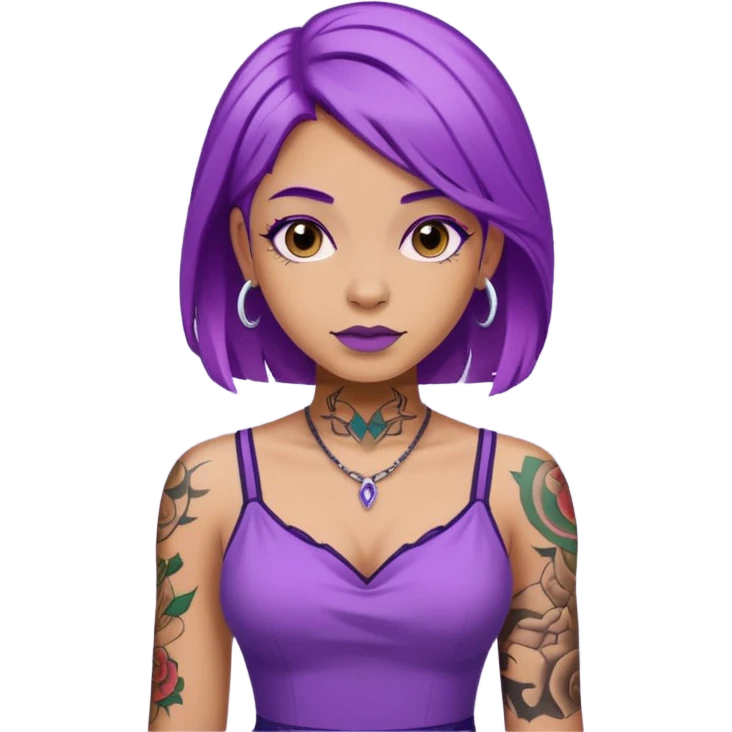 women with tatoos and hightlight that tatoos with purple hair and different color dresses emoji
