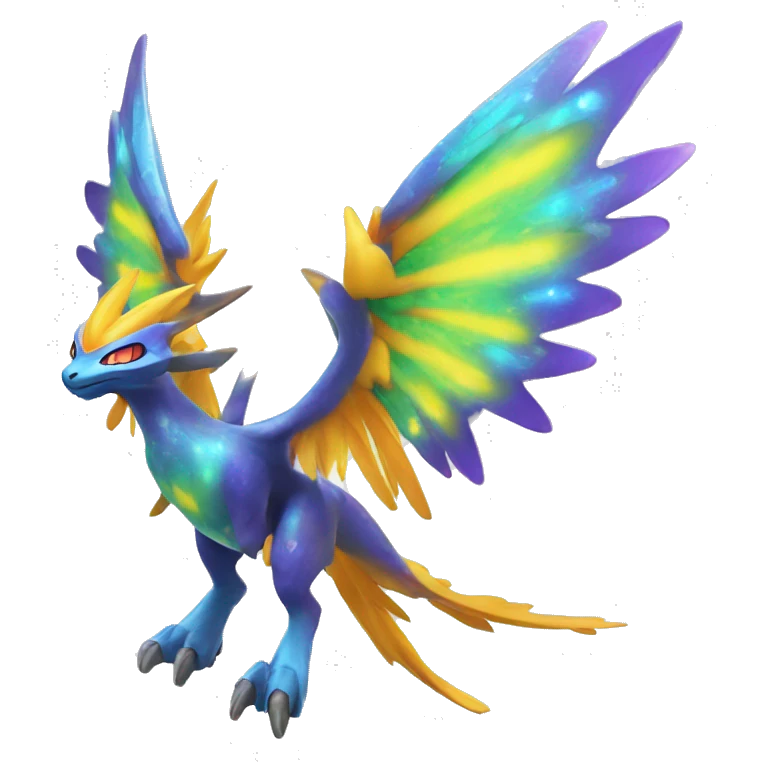 Celestial Colorful Vibrant Colors Flying Futuristic Fakémon-Legendary-Pokémon-Creature Full Body emoji