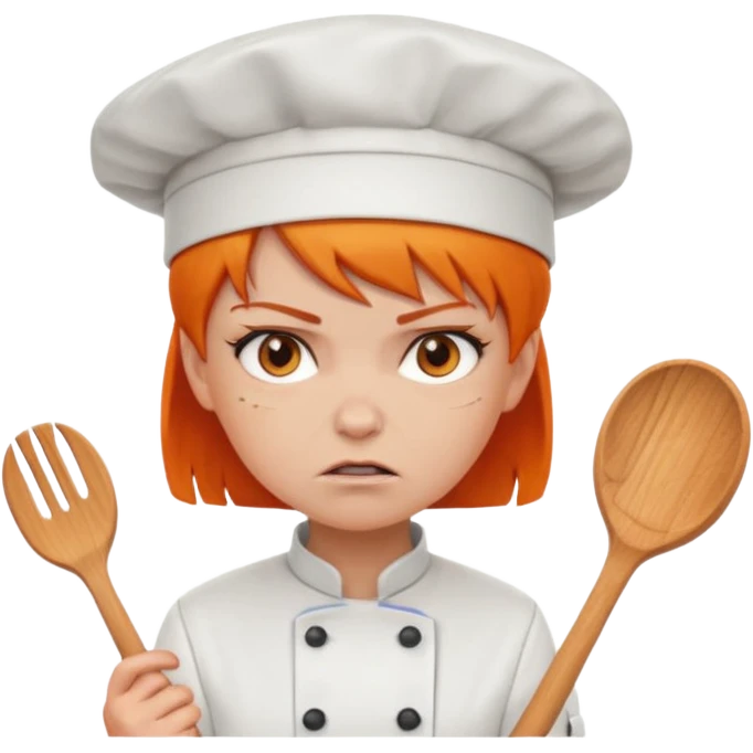 girl, Short orange hair, angry, wearing chef uniform and chef hat emoji
