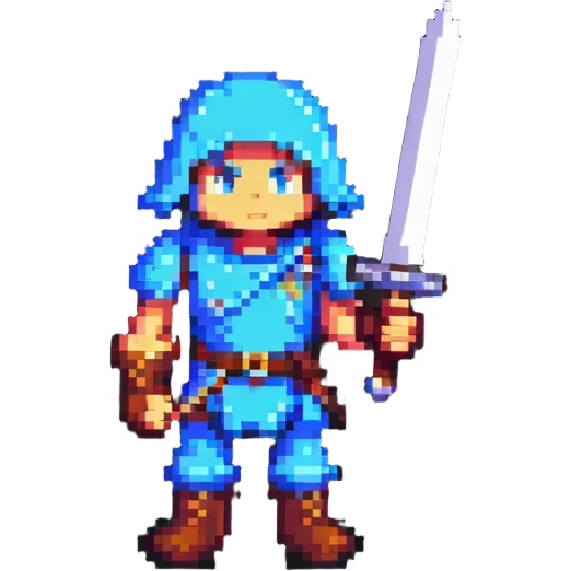 8-bit hero character with sword emoji